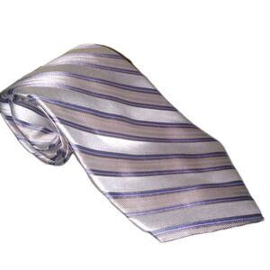 Paul Dione Mens Tie Blue Tan & Purple Diagonal Striped Silk Necktie 56" X 3.5"